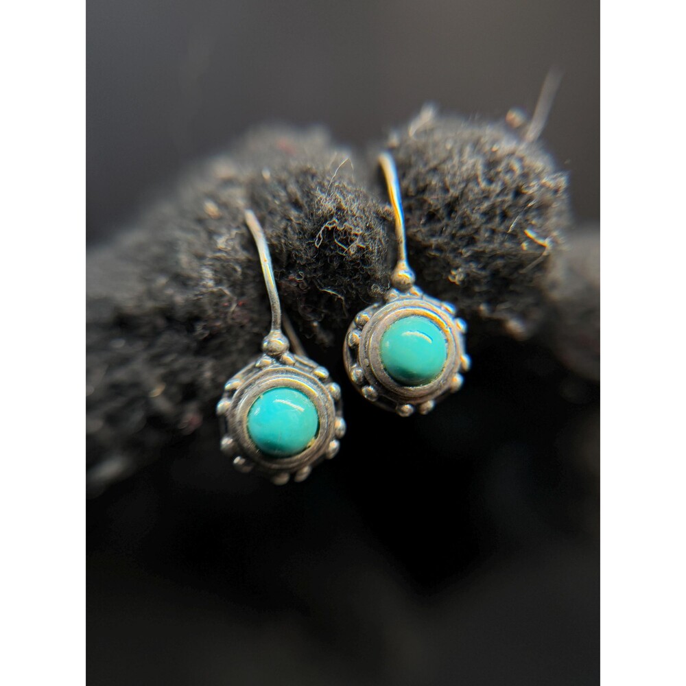 Sterling Silver Turquoise Style Earrings 925 Small Dangle Round